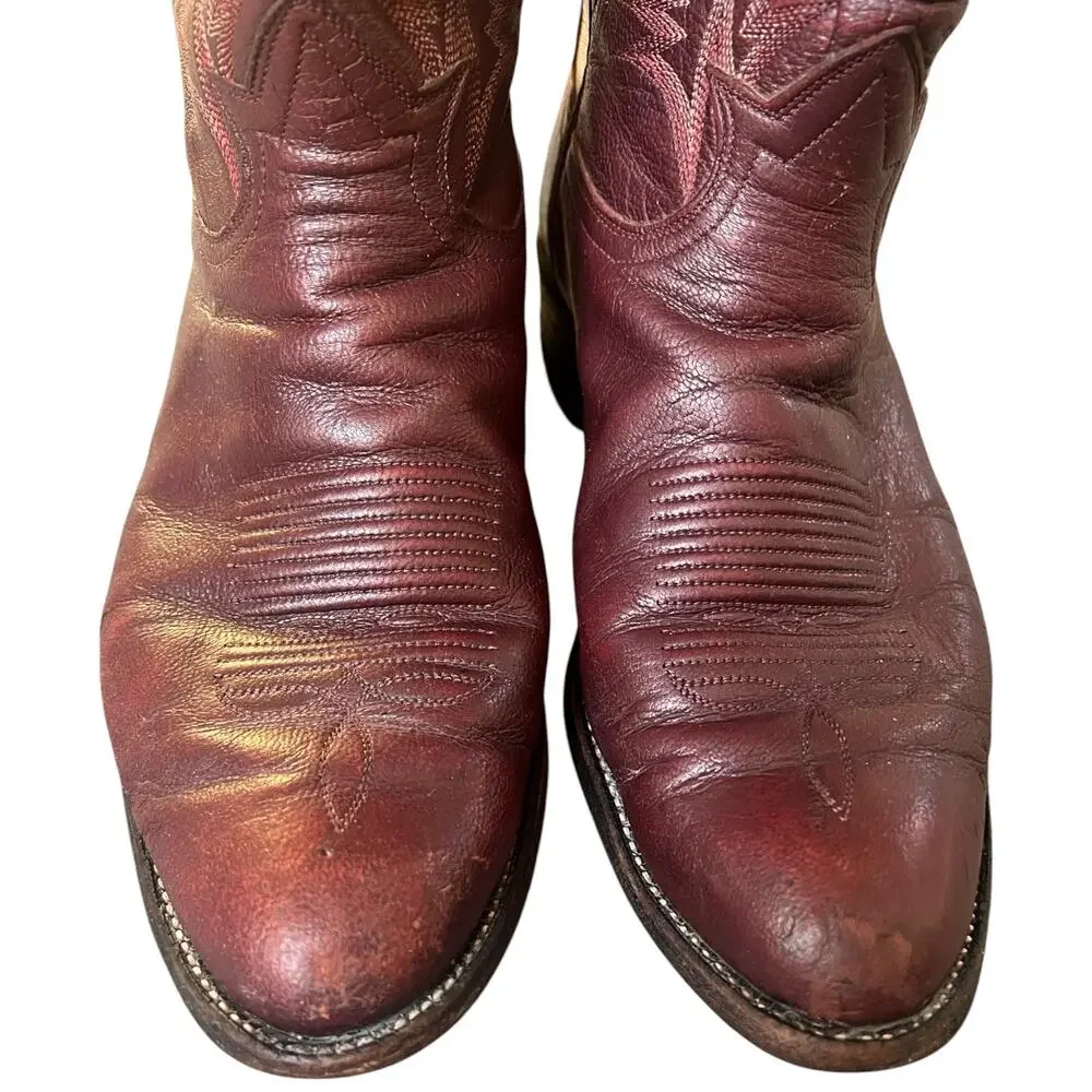 Vintage Tony Lama Burgundy Leather Cowboy Boots Western Pull On USA Men’s 9.5 D